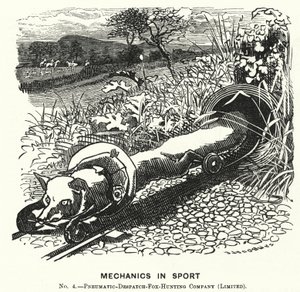 Punch rajzfilm: Mechanika a sportban. 4. sz. - Pneumatic Despatch Fox Hunting Company (Limited) (metszet) alkotó: Edward Linley (after) Sambourne
