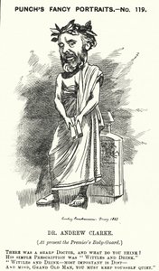 Punch rajzfilm: Sir Andrew Clarke brit orvos, William Ewart Gladstone orvosa (metszet) alkotó: Edward Linley (after) Sambourne
