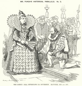 Punch rajzfilm: The Lordly Cecil szórakoztatja uralkodóját, Hatfieldet alkotó: Edward Linley (after) Sambourne