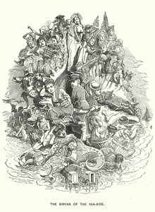 Punch rajzfilm: The Sirens of the Sea-Side - Brit tengerparti üdülőhelyek (metszet) alkotó: Edward Linley (after) Sambourne
