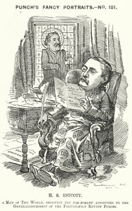 Punch rajzfilm: Thomas Hay Sweet Estcott, angol újságíró és szerkesztő (metszet) alkotó: Edward Linley (after) Sambourne