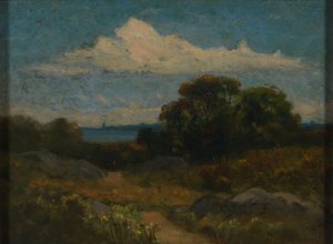 Tájkép (fák és sziklák a tónál) alkotó: Edward Mitchell Bannister