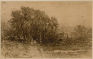 Táj erdővel, c. 1880-as évek (grafit papíron) alkotó: Edward Mitchell Bannister