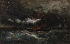 Squall, Brenton Light csónak viharban, világítótorony a háttérben, n.d.