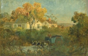 Az ivómedence (férfi szekéren ökrökkel a medencénél) alkotó: Edward Mitchell Bannister