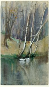 Cím nélkül (Erdei jelenet nyírfákkal és kacsákkal) alkotó: Edward Mitchell Bannister