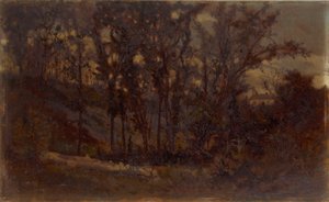 Cím nélkül (erdei jelenet, kidőlt fa az előtérben és ház a háttérben) alkotó: Edward Mitchell Bannister