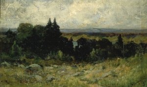 Cím nélkül (táj, mezők sziklákkal és fákkal) alkotó: Edward Mitchell Bannister