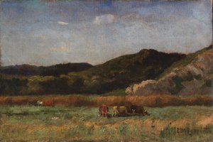 Cím nélkül (tájkép legelésző tehenekkel, dombok) alkotó: Edward Mitchell Bannister