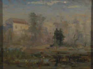 Cím nélkül (tájkép házzal a háttérben) alkotó: Edward Mitchell Bannister