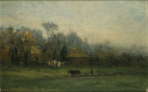 Cím nélkül (tájkép szántó emberrel) alkotó: Edward Mitchell Bannister