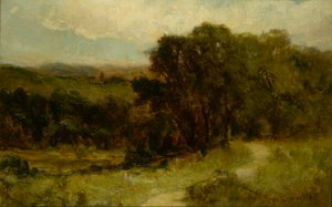 Cím nélkül (tájkép patak melletti úttal és fákkal) alkotó: Edward Mitchell Bannister