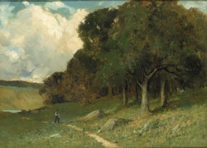 Cím nélkül (férfi az ösvényen, háttérben fák) alkotó: Edward Mitchell Bannister