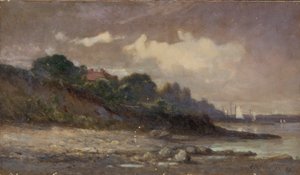 Cím nélkül (partvonal vitorlásokkal és tetővel) alkotó: Edward Mitchell Bannister