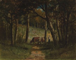 Névtelen tehenek az erdei ösvényen, 1883. alkotó: Edward Mitchell Bannister