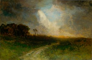 Cím nélküli táj, ember lovon, 1884.