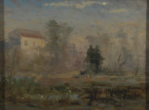 Cím nélküli táj házzal a háttérben, n.d. alkotó: Edward Mitchell Bannister