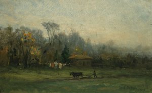 Cím nélküli táj mezőket szántó emberrel, n.d. alkotó: Edward Mitchell Bannister