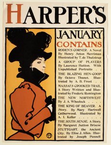 Frau in Braun mit schwarzem Hut, Januar Harper