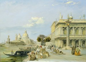 Kilátás a Doganára és a Santa Maria della Salute-ra a velencei Piazzettáról (olaj, vászon) (94868-as pár)