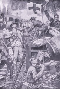 Álmentős ember, aki a Vöröskereszt zászlója alatt rombolja a Komati Foort üzleteit, illusztráció az After Pretoria: The Guerilla War, 1902-ből alkotó: Edward Read