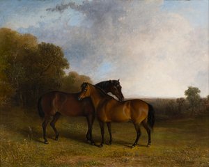 Két vadász egy tájban, 1830-99 körül (olaj, vászon)