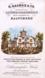 E. Sachse und Co., Practical Lithographers, 104 S. Charles St., Baltimore, (litográfia [kereskedelmi kártya]) alkotó: Edward Sachse