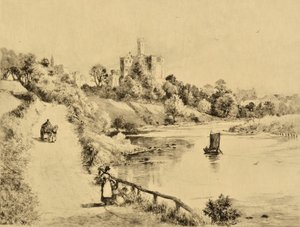 The Coquet: Warkworth kastély az Amble-be vezető úttól, 1880 körül (rézkarc)