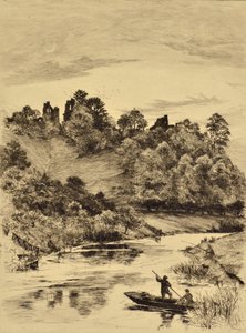 A galamb: Tutbury kastély, 1880 körül (rézkarc)