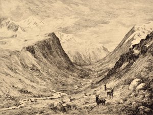 The Highland Dee: Garchary és Larig Burns találkozása, 1880 körül (rézkarc)