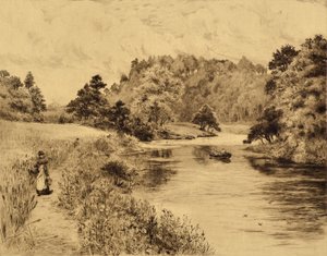 The Wear: The Wear Near Durham, 1880 körül (rézkarc)