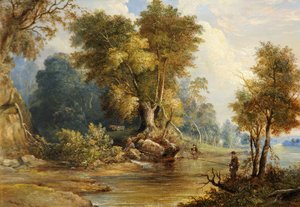 Folyói jelenet horgászokkal, a Leadon, Gloucestershire, 1880 körül