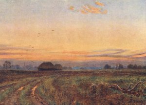 A nap lenyugszik . . . . A Föld, mint egy fáradt gyermek, arcát az éjszaka kebelére fordítja (színes litográfia).