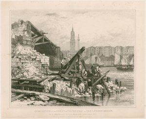 Az Old London Bridge egy részének lebontása. 1832. március alkotó: Edward William Cooke