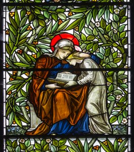 Monkton apáca, St Mary, Morris Marshall és Faulkner & Co, William Morris, Edward Burne-Jones, Mary & Jesus Reading, 1873