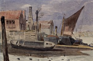 Battersea, a folyópart csónakokkal alkotó: Edward attr. to Bragg