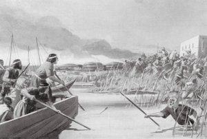 A tengeri föld meghódítása a kasziták által (litográfia) alkotó: Edwin A. Morrow