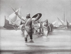 Szidóniaiak partraszállása Karthágó helyén (litográfia) alkotó: Edwin A. Morrow
