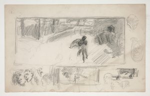 Válogatott vázlatok (recto); Vázlat egy köpenyes férfiról (verso) alkotó: Edwin Austin Abbey