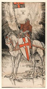 Rajz az Apátság könyve kiállítását és kiadását bemutató plakáthoz alkotó: Edwin Austin Abbey