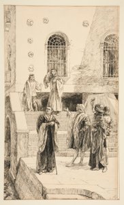 Exuens Salarino és Salanio, az I. felvonás i. jelenetéből, Velence kereskedője alkotó: Edwin Austin Abbey