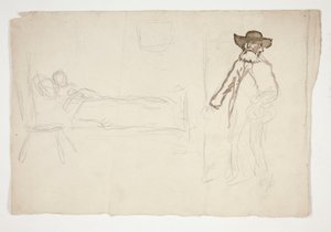 Ágy az ágyban, férfi belép a szobába - azonosítatlan illusztráció alkotó: Edwin Austin Abbey