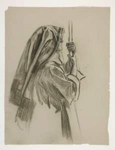Ábratanulmány Sir Galahad lovaggá ütéséhez, A Szent Grál küldetéséből (15 festményből álló sorozat a bostoni közkönyvtár számára, 1901-ben fejeződött be) alkotó: Edwin Austin Abbey