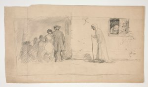 Alakcsoport a kőházon kívül - azonosítatlan illusztráció alkotó: Edwin Austin Abbey