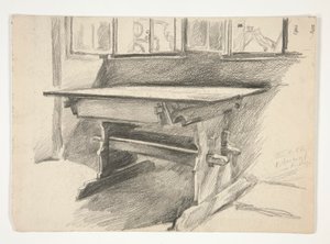 Interior Study: Rothenburg, tanulmány egy gótikus asztalról alkotó: Edwin Austin Abbey