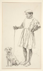 Launce és kutyája, a IV. felvonás iv. jelenetéből, Két veronai úriember alkotó: Edwin Austin Abbey