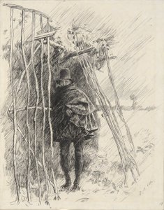 Ember esőben, tanulmány illusztrációnak alkotó: Edwin Austin Abbey