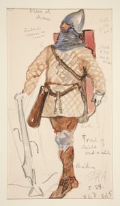 Fegyverek embere, jelmezvázlat Henry Irving számára alkotó: Edwin Austin Abbey