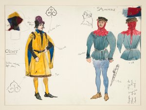 Olivier és Amiens, jelmezvázlat Henry Irving számára alkotó: Edwin Austin Abbey