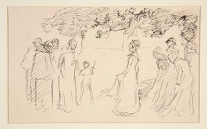 Emberek középkori ruhában, kívül - azonosítatlan illusztráció alkotó: Edwin Austin Abbey